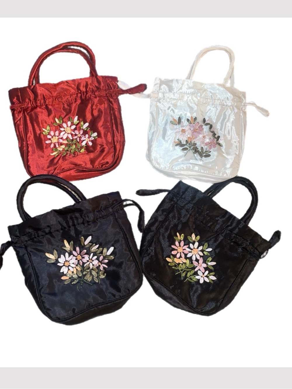 Embroidered Floral Satin Handbag/drawstring bag